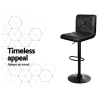 4x Bar Stools Gas Lift Leather Chair Black Furniture Kings Warehouse 