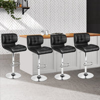 4x Bar Stools Gas Lift Leather Padded Black Furniture Kings Warehouse 