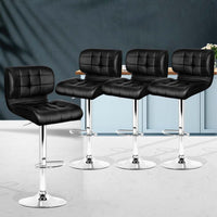 4x Bar Stools Gas Lift Leather Padded Black Furniture Kings Warehouse 