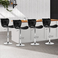 4x Bar Stools Gas Lift Leather Seat Black Furniture Kings Warehouse 