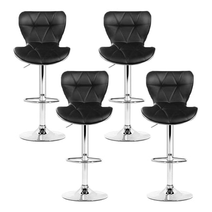 4x Bar Stools Gas Lift Leather Seat Black Furniture Kings Warehouse 