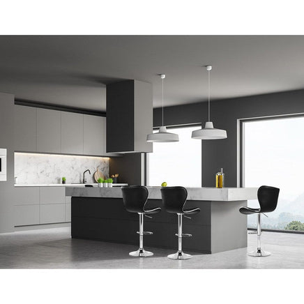 4x Bar Stools Gas Lift Leather Seat Black Furniture Kings Warehouse 