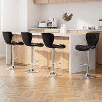 4x Bar Stools Gas Lift Leather Seat Black Furniture Kings Warehouse 