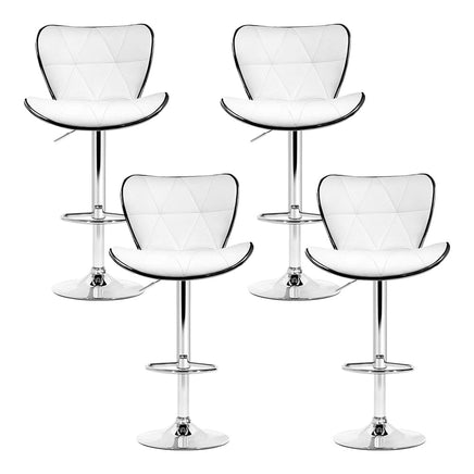 4x Bar Stools Gas Lift Leather Seat White Furniture Kings Warehouse 