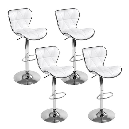 4x Bar Stools Gas Lift Leather Seat White Furniture Kings Warehouse 