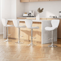 4x Bar Stools Gas Lift Leather Seat White Furniture Kings Warehouse 