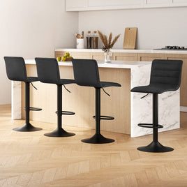 4x Bar Stools Gas Lift Linen Fabric Black Furniture Kings Warehouse 