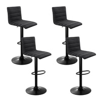 4x Bar Stools Gas Lift Linen Fabric Black