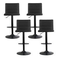 4x Bar Stools Gas Lift Linen Fabric Black Furniture Kings Warehouse 