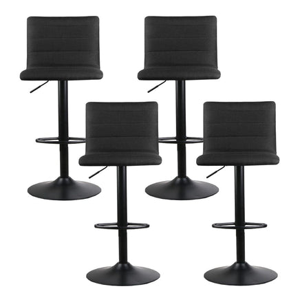 4x Bar Stools Gas Lift Linen Fabric Black Furniture Kings Warehouse 