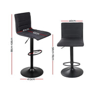4x Bar Stools Gas Lift Linen Fabric Black Furniture Kings Warehouse 