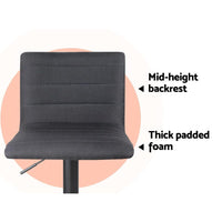4x Bar Stools Gas Lift Linen Fabric Black Furniture Kings Warehouse 