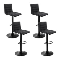 4x Bar Stools Gas Lift Linen Fabric Black Furniture Kings Warehouse 