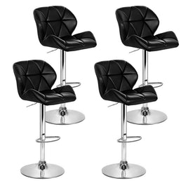 4x Bar Stools Gas Lift Padded Leather Black Furniture Kings Warehouse 