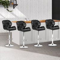 4x Bar Stools Gas Lift Padded Leather Black Furniture Kings Warehouse 