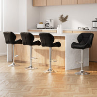 4x Bar Stools Gas Lift Padded Leather Black Furniture Kings Warehouse 