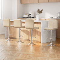 4x Bar Stools Leather Gas Lift Beige Furniture Kings Warehouse 