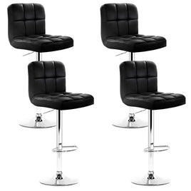 4x Bar Stools Leather Gas Lift Black Furniture Kings Warehouse 