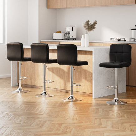 4x Bar Stools Leather Gas Lift Black Furniture Kings Warehouse 