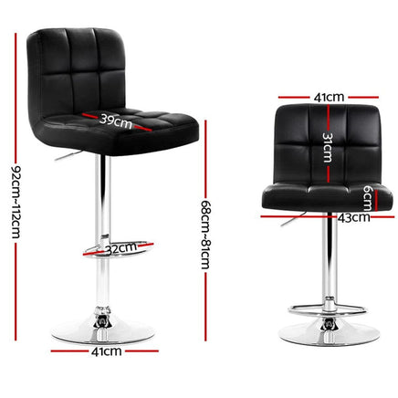 4x Bar Stools Leather Gas Lift Black Furniture Kings Warehouse 