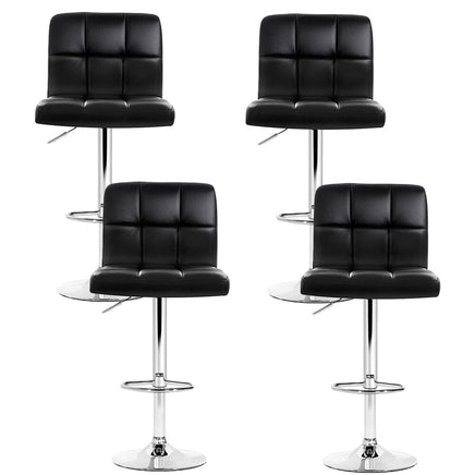 4x Bar Stools Leather Gas Lift Black Furniture Kings Warehouse 