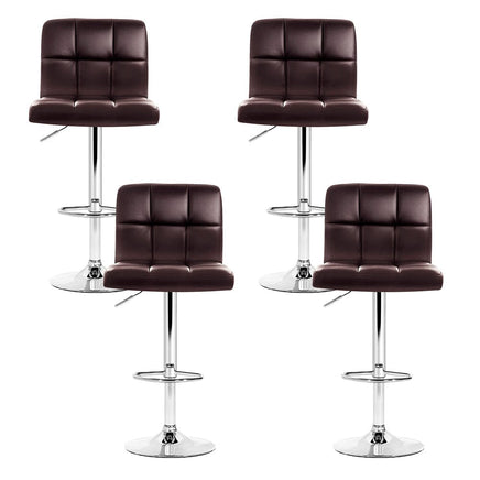 4x Bar Stools Leather Gas Lift Brown Furniture Kings Warehouse 