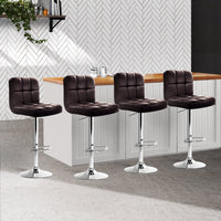 4x Bar Stools Leather Gas Lift Brown Furniture Kings Warehouse 