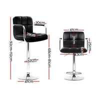 4x Bar Stools Leather Gas Lift w/Armrest Black Furniture Kings Warehouse 