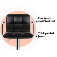 4x Bar Stools Leather Gas Lift w/Armrest Black Furniture Kings Warehouse 
