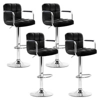 4x Bar Stools Leather Gas Lift w/Armrest Black Furniture Kings Warehouse 