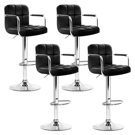 4x Bar Stools Leather Gas Lift w/Armrest Black Furniture Kings Warehouse 