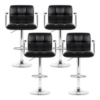 4x Bar Stools Leather Gas Lift w/Armrest Black Furniture Kings Warehouse 