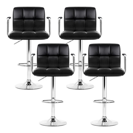 4x Bar Stools Leather Gas Lift w/Armrest Black Furniture Kings Warehouse 