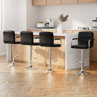 4x Bar Stools Leather Gas Lift w/Armrest Black Furniture Kings Warehouse 