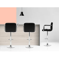 4x Bar Stools Leather Gas Lift w/Armrest Black Furniture Kings Warehouse 