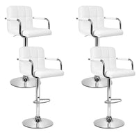 4x Bar Stools Leather Gas Lift w/Armrest White Furniture Kings Warehouse 