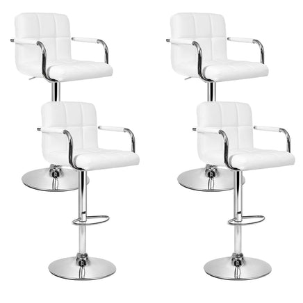 4x Bar Stools Leather Gas Lift w/Armrest White Furniture Kings Warehouse 