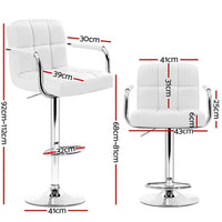 4x Bar Stools Leather Gas Lift w/Armrest White Furniture Kings Warehouse 