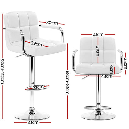 4x Bar Stools Leather Gas Lift w/Armrest White Furniture Kings Warehouse 