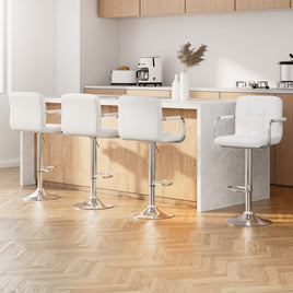 4x Bar Stools Leather Gas Lift w/Armrest White Furniture Kings Warehouse 