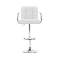 4x Bar Stools Leather Gas Lift w/Armrest White Furniture Kings Warehouse 