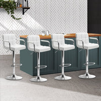 4x Bar Stools Leather Gas Lift w/Armrest White Furniture Kings Warehouse 