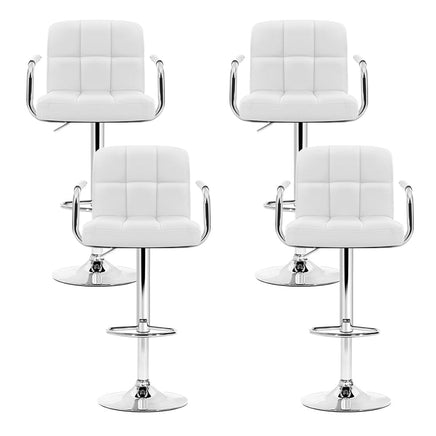 4x Bar Stools Leather Gas Lift w/Armrest White Furniture Kings Warehouse 