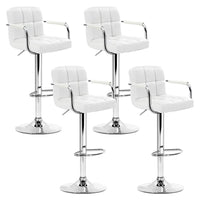 4x Bar Stools Leather Gas Lift w/Armrest White