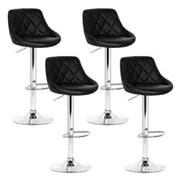 4x Bar Stools Leather Padded Gas Lift Black