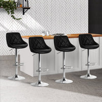 4x Bar Stools Leather Padded Gas Lift Black Furniture Kings Warehouse 