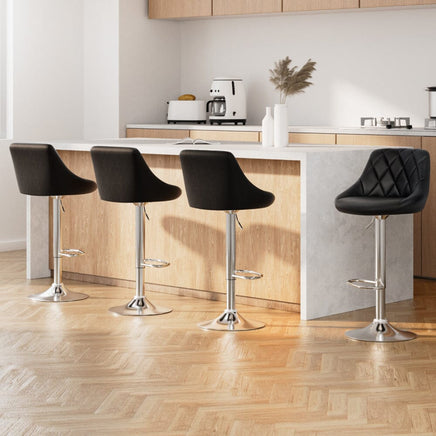 4x Bar Stools Leather Padded Gas Lift Black Furniture Kings Warehouse 