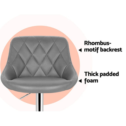 4x Bar Stools Leather Padded Gas Lift Grey Furniture Kings Warehouse 