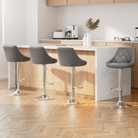 4x Bar Stools Leather Padded Gas Lift Grey Furniture Kings Warehouse 