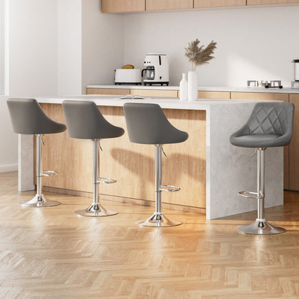 4x Bar Stools Leather Padded Gas Lift Grey Furniture Kings Warehouse 